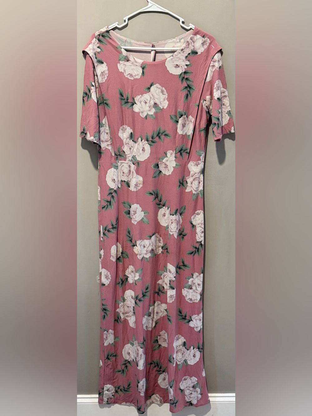 handmade Mauve Pink Floral Maxi Dress with White Rose Print